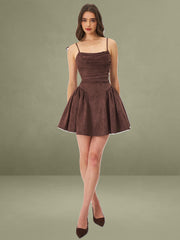 Raisa Mahogany Vegan Suede Ruched Mini Dress