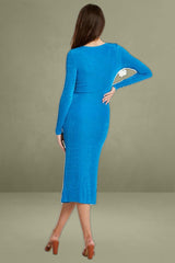 Blue Button Front Slinky Midi Dress