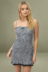 Black Check Bodycon Dress Shirred Gingham Mini