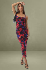 Multi-Floral Mesh Maxi Bodycon Dress