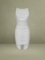 White Pearl Chain Embellished Midi Dress