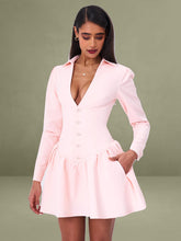 Xabrina Macaron Pink Long Sleeve Shirt Mini Dress