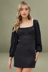 Black Mini Dress Corset Detail Long Sleeve
