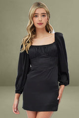 Black Mini Dress Corset Detail Long Sleeve