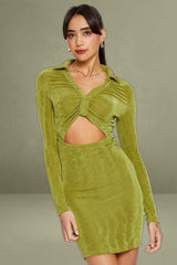 Green Mini Dress Slinky Jersey Cut Out