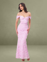 Dahlia Pink Floral Lace Mermaid Gown