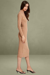 Beige 2 In 1 Midi Long Sleeve Rib Dress
