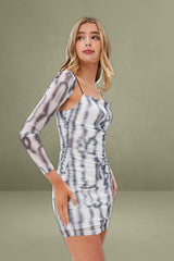 Black Abstract Mesh Dress Shrug Bodycon Mini