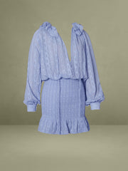 Blue Smock Bottom Balloon Sleeve Mini Dress