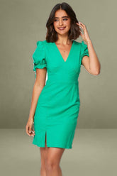 Green Mini Dress V Neck