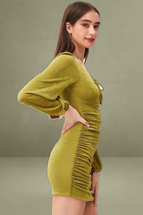 Green Mini Dress Long Sleeve Evening
