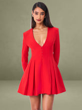 Ubah Red Blazer Pleated Button-up Long Sleeve Mini Dress
