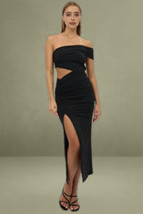 Black Bodycon Dress One Shoulder Maxi