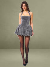 Crystal Embellished Bubble Hem Halter Mini Dress