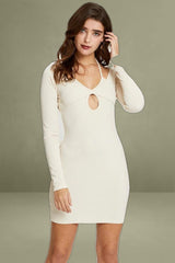 Beige Bodycon Dress Halter Neck