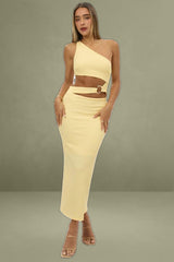 Yellow Bodycon Dress One Shoulder Textured