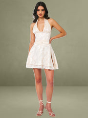 Quintana Jacquard Textured Slit Halter Mini Dress