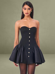 Kaden Black Drop Waist Mini Puffy Dress