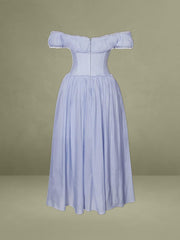 Xavy Baby Blue Off Shoulder Corset Midi Dress