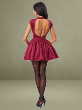 Backless Burgundy Mini Puffy Suede Dress
