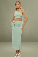 Green Bodycon Dress One Shoulder Maxi