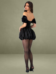 Black Velvet Top Bubble Hem Mini Dress