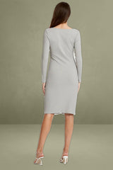 Grey Rib Button Front Dress