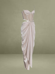 Champagne Satin Crystal Embellished Corset Dress