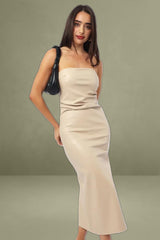 Beige Bodycon Dress Midi