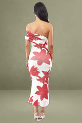 White Floral One-Shoulder Mesh Bodycon Dress