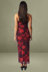 Red Floral Bodycon Dress Maxi Mesh