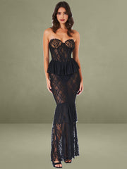 Quennell Black Lace Corset Maxi Dress