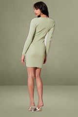 Long Sleeve Green Knit Bodycon Dress