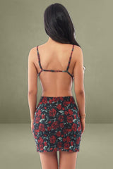 Black Floral Bodycon Dress Mini Mesh