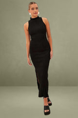 Black Maxi Dress High Neck Sleeveless