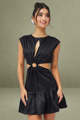 Black Ring Detail Keyhole Dress