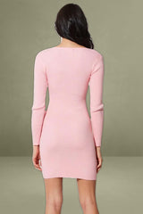Pink Long Sleeve Knit Bodycon Dress