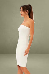 White Ribbed Bodycon Dress Strapless