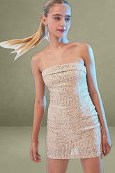 Gold Strapless Dress Mini Sequin Party