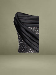 Holly Black Crystallized Corset High Slit Satin Gown