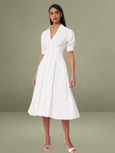 Palina Lyocell Pleated Midi Preppy Shirt Dress