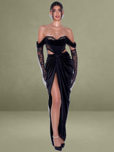 Quintessa Black Lace Velvet Corset Off Shoulder Gown