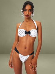 Oliveah Polka Dot Ruched Black Lacing Bikini Bottom