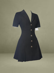 Ilitha Black Woven Crepe Pleated A-Line Mini Dress