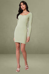 Long Sleeve Green Knit Bodycon Dress