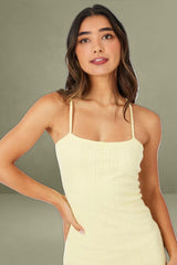 Yellow Sleeveless Mini Bodycon Pointelle Dress