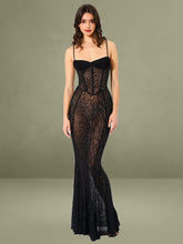 Ulani Black Burnout Velvet Detail Mesh Maxi Dress