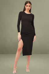 Black Midi Dress Long Sleeve Bodycon