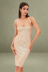 Beige Sequin Bodycon Party Dress