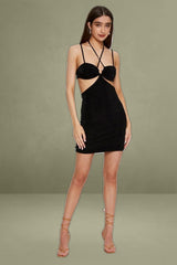 Black Mini Dress Halter Neck